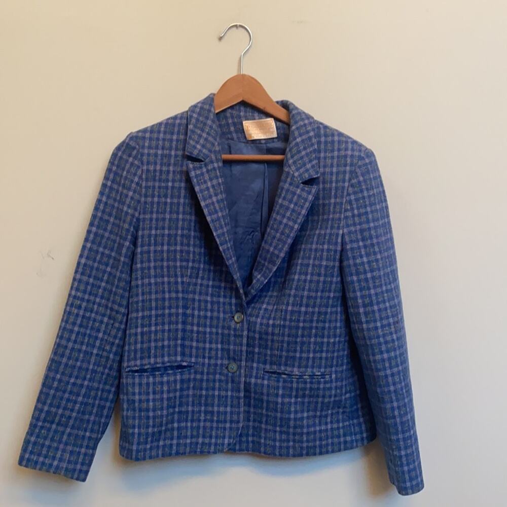 Pendleton Blue Plaid Wool Blazer